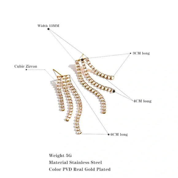 Diva Cubic Zirconia 18K Gold Stainless Steel Waterproof Earrings - Picture 6 of 9